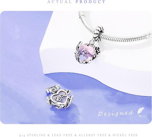 NUJIFFY 925 Sterling Silver Charms Beads for Bracelets & Necklaces, Pink Heart Charm Birthday Gifts Crystal Pendant Jewelry for Women Men Teens in Kuwait
