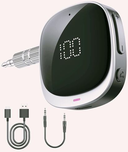 محول BCADON Bluetooth AUX للسيارة، جهاز استقبال بلوتوث 5.3 مع شاشة LED، محول سيارة بلوتوث للستيريو المنزلي/سماعات الرأس السلكية/مكبر الصوت، اتصال مزدوج، ميكروفون HiFi مدمج in Kuwait