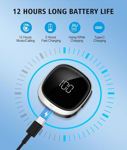 محول BCADON Bluetooth AUX للسيارة، جهاز استقبال بلوتوث 5.3 مع شاشة LED، محول سيارة بلوتوث للستيريو المنزلي/سماعات الرأس السلكية/مكبر الصوت، اتصال مزدوج، ميكروفون HiFi مدمج in Kuwait