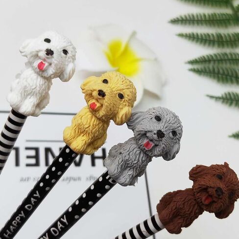 Exasinine 36Pcs Animal Pencil Erasers Toppers, Pencil Eraser Tops, Poodle Eraser Dog Shape Eraser Desk Pet Erasers for Children Gift Prizes in Kuwait