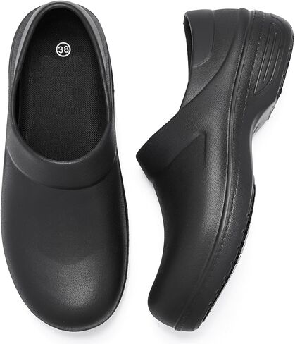 حذاء عمل Alcubieree غير قابل للانزلاق للنساء لخدمة الطعام سهل الارتداء للتمريض، مريح مقاوم للماء ومقاوم للزيوت، حذاء مطعم خفيف الوزن لطيف أسود مقاس 8.5 in Kuwait