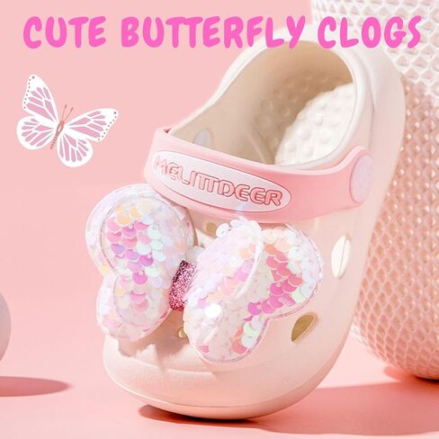 Acdoslow Toddler Little Kids Garden Clogs Girls Slides Butterfly Slip On Water Shoes Non-Slip Summer Beach Pool Shower Slippers in Saudi Arabia