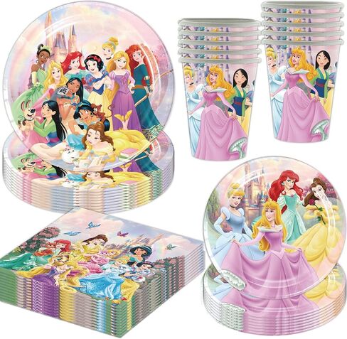60Pcs Princess Birthday Party Tableware Set,including Plates,Napkins,Paper Cups,for Girls Princess Birthday Party Supplies Decorations in Kuwait