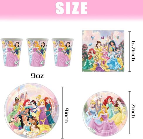 60Pcs Princess Birthday Party Tableware Set,including Plates,Napkins,Paper Cups,for Girls Princess Birthday Party Supplies Decorations in Kuwait