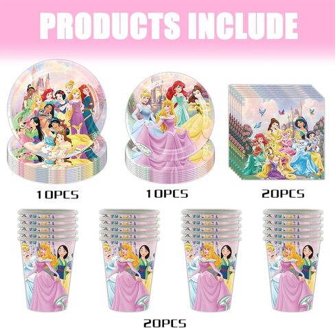 60Pcs Princess Birthday Party Tableware Set,including Plates,Napkins,Paper Cups,for Girls Princess Birthday Party Supplies Decorations in Kuwait