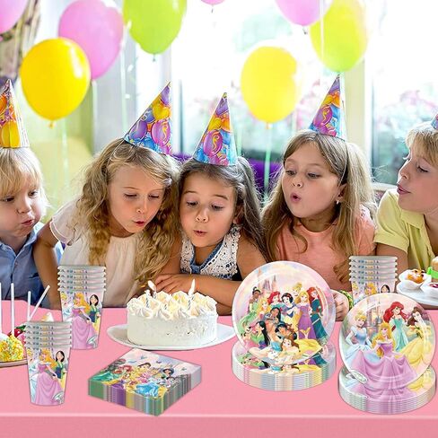 60Pcs Princess Birthday Party Tableware Set,including Plates,Napkins,Paper Cups,for Girls Princess Birthday Party Supplies Decorations in Kuwait