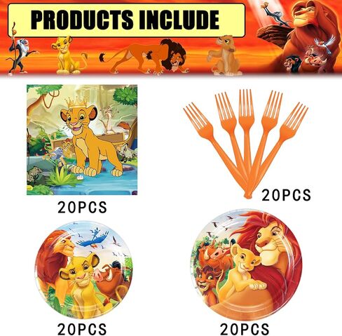 80 Pcs Lion King Party Supplies Disposable Tableware Include Plates,Cupsand Napkins for Girls and Boys Lion King Party Decoration (Serves 20) in Kuwait