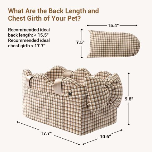 Cathpetic Small Dog Car Seat for Small Dogs - Center Console Dog Seat for Car with Clip-On Safety Leash, Double Fixed Straps and Supportive Memory Foam Filling, Dog Booster Seat, Beige Plaid in Saudi Arabia