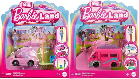 Barbie Mini BarbieLand Doll & Toy Vehicle Sets, 1.5-inch Doll & Convertible Car with Color-Change Surprise, Plus Street Sign Accessory in Saudi Arabia