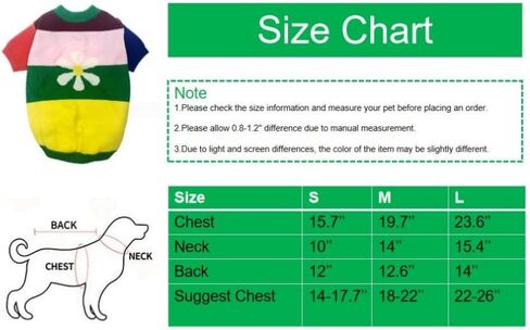 سترة Zhendehenziyou الكلاسيكية للكلاب والقطط، بلوفر ناعم سميك دافئ، قميص شتوي بارد للجرو، زهرة ملونة بألوان قوس قزح للقطط والصلصال (كبير) in Kuwait