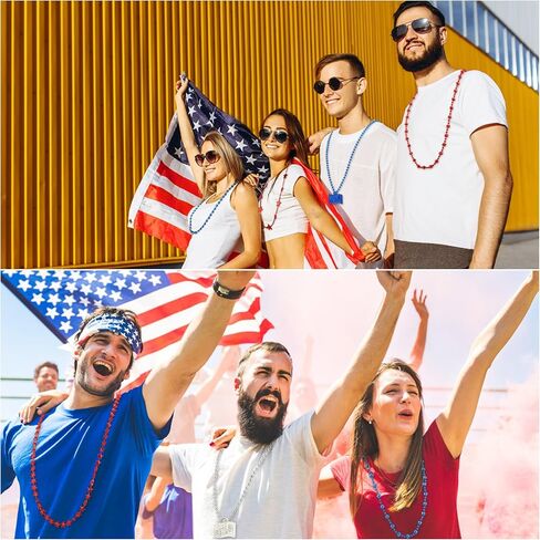Quelay 60 Pcs 4th of July Beads Necklaces Memorial Day Flag Star Patriotic Beaded Necklace Independence Day Red White Blue Beaded Necklace Jewelry Accessories for Party Decoration in Kuwait
