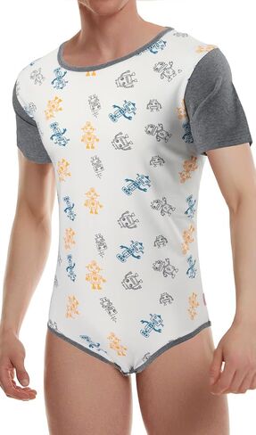 CutiePlusU Men's Cotton Button Crotch Bodysuits Adult Romper Onesie for Men Print in Saudi Arabia