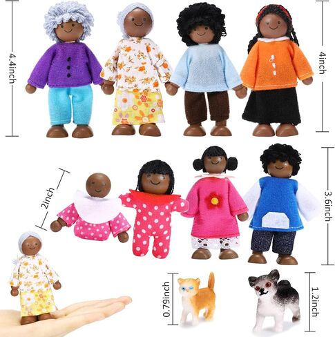 Doll Wooden House People of 8 Miniature Figures and 2 Pets, Country Style in Kuwait