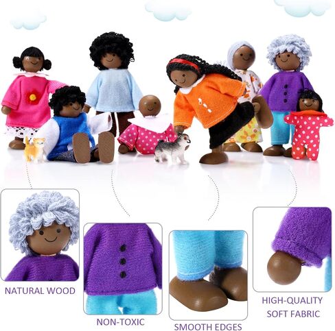 Doll Wooden House People of 8 Miniature Figures and 2 Pets, Country Style in Kuwait