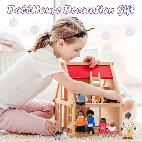 Doll Wooden House People of 8 Miniature Figures and 2 Pets, Country Style in Kuwait