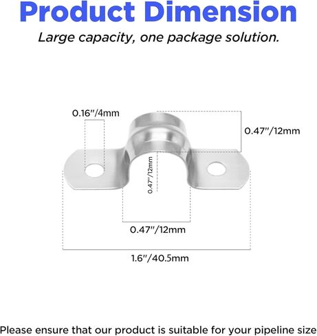Howeall 30 قطعة M12 (1/2 بوصة) حزام أنابيب صلب، حزام بفتحتين على شكل حرف U حزام أنبوب من الفولاذ المقاوم للصدأ مشابك حزام شديدة التحمل لتثبيت الأنابيب أو الكابل in Kuwait