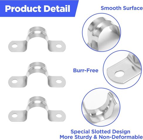 Howeall 30 قطعة M12 (1/2 بوصة) حزام أنابيب صلب، حزام بفتحتين على شكل حرف U حزام أنبوب من الفولاذ المقاوم للصدأ مشابك حزام شديدة التحمل لتثبيت الأنابيب أو الكابل in Kuwait