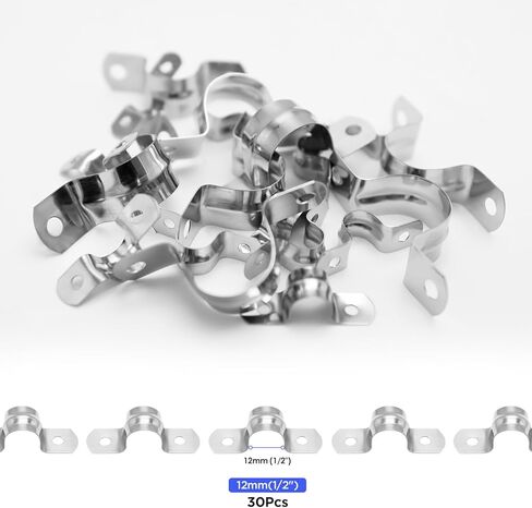 Howeall 30 قطعة M12 (1/2 بوصة) حزام أنابيب صلب، حزام بفتحتين على شكل حرف U حزام أنبوب من الفولاذ المقاوم للصدأ مشابك حزام شديدة التحمل لتثبيت الأنابيب أو الكابل in Kuwait