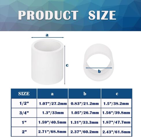 HayEastdor 12 قطعة 1/2 بوصة أنبوب PVC أبيض اقتران محول تجهيزات الأنابيب موصلات مقبس منزلقة للرش، نظام الري بالتنقيط، تمديد الأنابيب HE050-1/2 in Kuwait