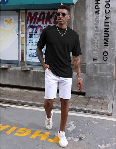 تيشيرتات رياضية عصرية للرجال بأكمام قصيرة وفضفاضة ورقبة دائرية وخفيفة الوزن وقمصان علوية صلبة للتمرين in Kuwait