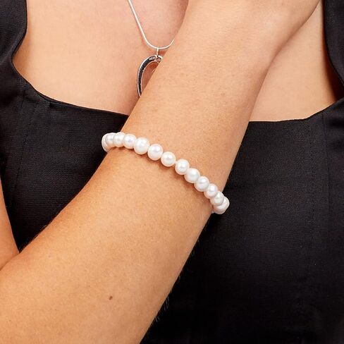 سوار اللؤلؤ للنساء من VN Jewelry | سوار أبيض من المياه العذبة مقاس 7-8 مم طول 7.5 بوصة مع موسع in Saudi Arabia