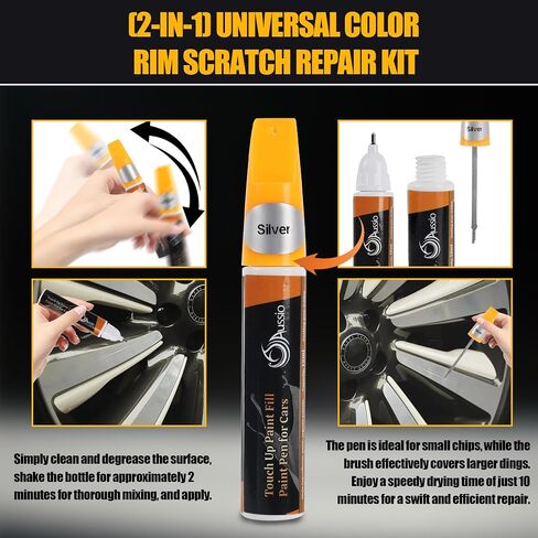 (Gloss Black, 2 in 1 Car Rim Touch Up Paint for Cars Universal Color Rim Scratch Repair Pen Car Paint Scratch Repair Car Touch Up Paint Pen Wheel Rim Curb Rash Repair Kit Car Scratch Remover in Saudi Arabia