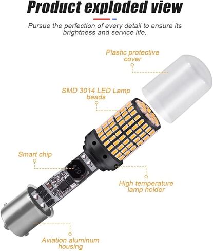 2 حزمة 1157 لمبة ضوء الفرامل LED، 12 فولت - 24 فولت BAY15D لمبة إضاءة بديلة لوقوف السيارات الخلفي للفرامل العكسية، 144SMD 3014 أضواء إشارة الانعطاف الاحتياطية لمجموعة الشرائح، عالمية للسيارة RV (أصفر) in Kuwait