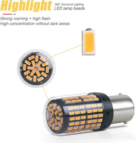 2 حزمة 1157 لمبة ضوء الفرامل LED، 12 فولت - 24 فولت BAY15D لمبة إضاءة بديلة لوقوف السيارات الخلفي للفرامل العكسية، 144SMD 3014 أضواء إشارة الانعطاف الاحتياطية لمجموعة الشرائح، عالمية للسيارة RV (أصفر) in Kuwait