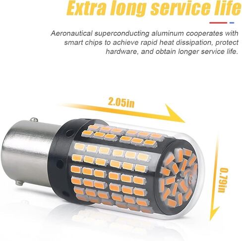 2 حزمة 1157 لمبة ضوء الفرامل LED، 12 فولت - 24 فولت BAY15D لمبة إضاءة بديلة لوقوف السيارات الخلفي للفرامل العكسية، 144SMD 3014 أضواء إشارة الانعطاف الاحتياطية لمجموعة الشرائح، عالمية للسيارة RV (أصفر) in Kuwait