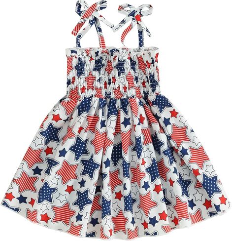 FYBITBO 4th of July Todddler Girls Outfit Strars Stripes Spaghetti Strap Little Girl Dress Kids Independence Day Clothes in Saudi Arabia