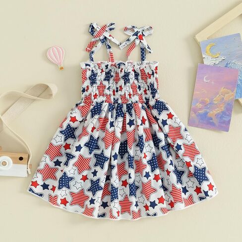 FYBITBO 4th of July Todddler Girls Outfit Strars Stripes Spaghetti Strap Little Girl Dress Kids Independence Day Clothes in Saudi Arabia