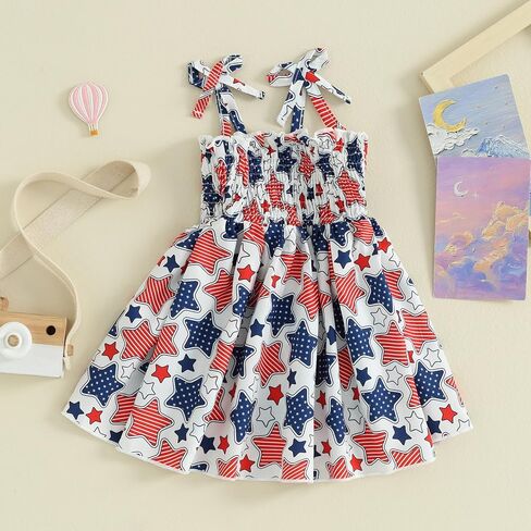 FYBITBO 4th of July Todddler Girls Outfit Strars Stripes Spaghetti Strap Little Girl Dress Kids Independence Day Clothes in Saudi Arabia