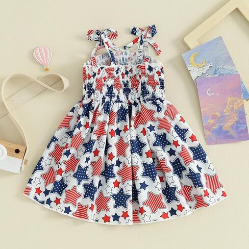 FYBITBO 4th of July Todddler Girls Outfit Strars Stripes Spaghetti Strap Little Girl Dress Kids Independence Day Clothes in Saudi Arabia