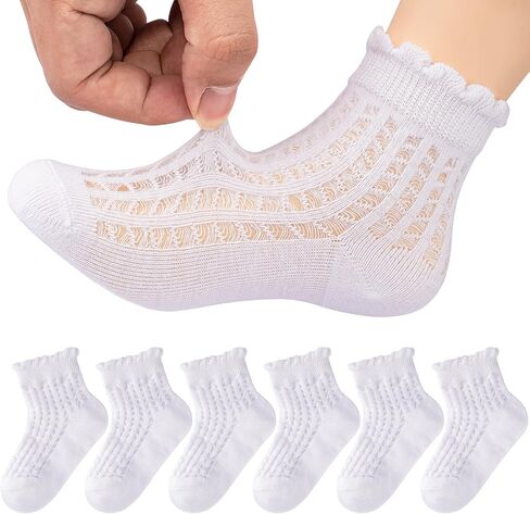 Meeshine 6 Pack Toddler Baby Girls Boys Mesh Thin Socks Summer Eyelet Cotton Ruffle Breathable Ankle Socks for 1-8T Kids in Saudi Arabia