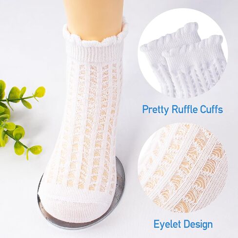 Meeshine 6 Pack Toddler Baby Girls Boys Mesh Thin Socks Summer Eyelet Cotton Ruffle Breathable Ankle Socks for 1-8T Kids in Saudi Arabia