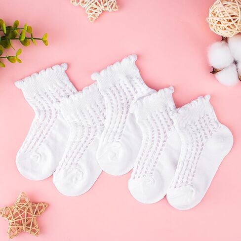 Meeshine 6 Pack Toddler Baby Girls Boys Mesh Thin Socks Summer Eyelet Cotton Ruffle Breathable Ankle Socks for 1-8T Kids in Saudi Arabia