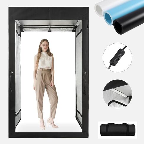 GVM 47x39x78inch Large Photo Light Box Photography, LED Photo Studio Light Box│Photo Booth with 3 Color Backdrops+Carry Bag, Professional Lightbox for Product Photography Clothes Portrait Shooting in Saudi Arabia