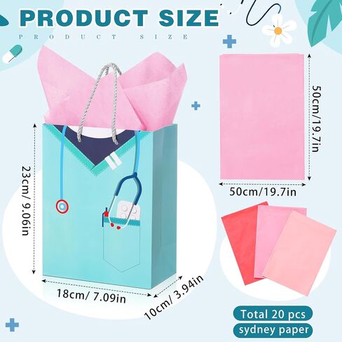 Censen 20 Pcs Nurse Graduation Gifts Bag with Tissue Paper Nurse Doctor Graduation Gift Bag with Handle Nursing Gift Bag for Nurse Doctor Medical School Graduate Occupational Therapist Party Supplies in Saudi Arabia