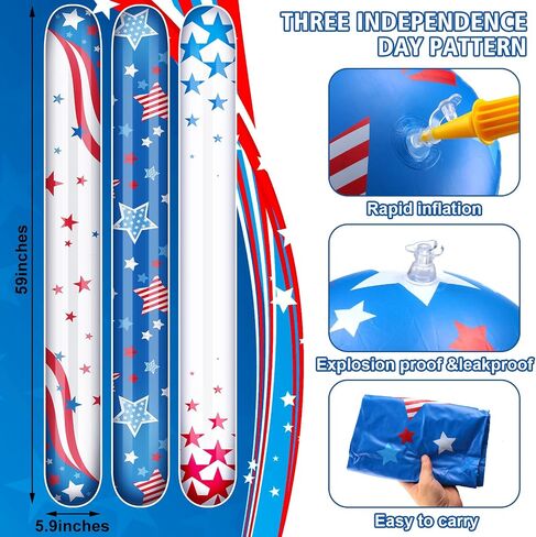 Sumind 6 Pack 60 Inch Inflatable Patriotic Pool Noodles Jumbo American Flag Pool Noodles American Star White Blue Red Pool Floats for Summer 4th of July Backyard Pool Parties Memorial Day in Saudi Arabia
