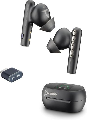 سماعات أذن Poly Voyager Free 60+ UC True Wireless (Plantronics) - ميكروفونات لإلغاء الضوضاء للمكالمات الواضحة - ANC - حافظة شحن ذكية مع أدوات تحكم تعمل باللمس - تعمل مع iPhone وAndroid وPC/Mac وZoom وTeams - حصريًا لأمازون in Saudi Arabia