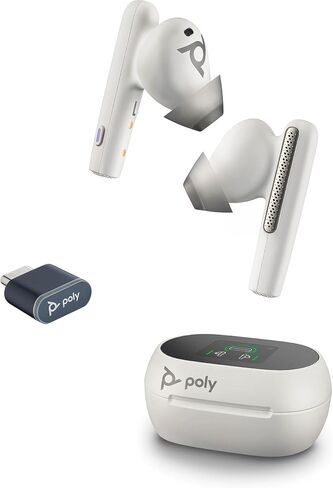 سماعات أذن Poly Voyager Free 60+ UC True Wireless (Plantronics) - ميكروفونات لإلغاء الضوضاء للمكالمات الواضحة - ANC - حافظة شحن ذكية مع أدوات تحكم تعمل باللمس - تعمل مع iPhone وAndroid وPC/Mac وZoom وTeams - حصريًا لأمازون in Saudi Arabia
