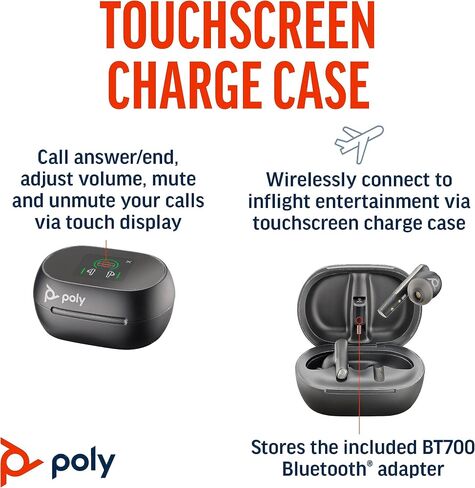 سماعات أذن Poly Voyager Free 60+ UC True Wireless (Plantronics) - ميكروفونات لإلغاء الضوضاء للمكالمات الواضحة - ANC - حافظة شحن ذكية مع أدوات تحكم تعمل باللمس - تعمل مع iPhone وAndroid وPC/Mac وZoom وTeams - حصريًا لأمازون in Saudi Arabia