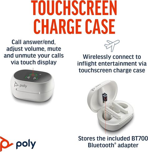 سماعات أذن Poly Voyager Free 60+ UC True Wireless (Plantronics) - ميكروفونات لإلغاء الضوضاء للمكالمات الواضحة - ANC - حافظة شحن ذكية مع أدوات تحكم تعمل باللمس - تعمل مع iPhone وAndroid وPC/Mac وZoom وTeams - حصريًا لأمازون in Saudi Arabia