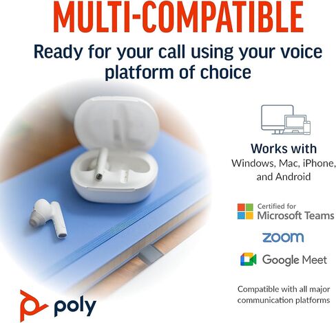 سماعات أذن Poly Voyager Free 60+ UC True Wireless (Plantronics) - ميكروفونات لإلغاء الضوضاء للمكالمات الواضحة - ANC - حافظة شحن ذكية مع أدوات تحكم تعمل باللمس - تعمل مع iPhone وAndroid وPC/Mac وZoom وTeams - حصريًا لأمازون in Saudi Arabia
