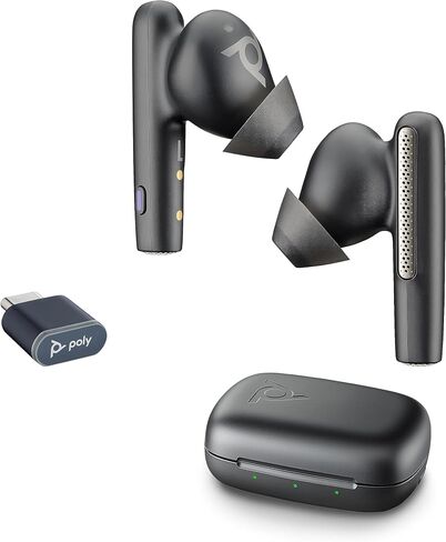 سماعات أذن Poly Voyager Free 60+ UC True Wireless (Plantronics) - ميكروفونات لإلغاء الضوضاء للمكالمات الواضحة - ANC - حافظة شحن ذكية مع أدوات تحكم تعمل باللمس - تعمل مع iPhone وAndroid وPC/Mac وZoom وTeams - حصريًا لأمازون in Saudi Arabia