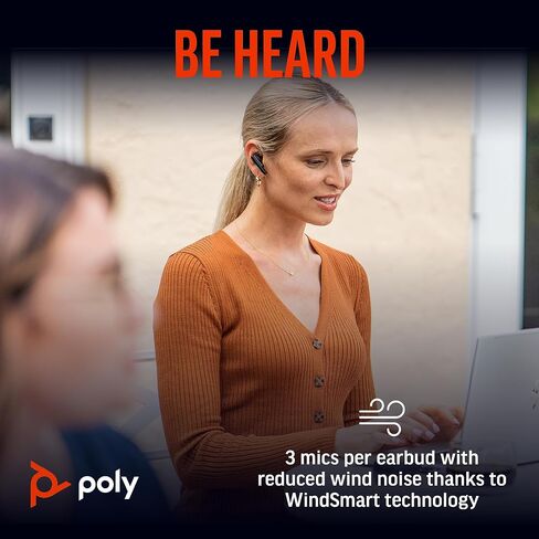 سماعات أذن Poly Voyager Free 60+ UC True Wireless (Plantronics) - ميكروفونات لإلغاء الضوضاء للمكالمات الواضحة - ANC - حافظة شحن ذكية مع أدوات تحكم تعمل باللمس - تعمل مع iPhone وAndroid وPC/Mac وZoom وTeams - حصريًا لأمازون in Saudi Arabia