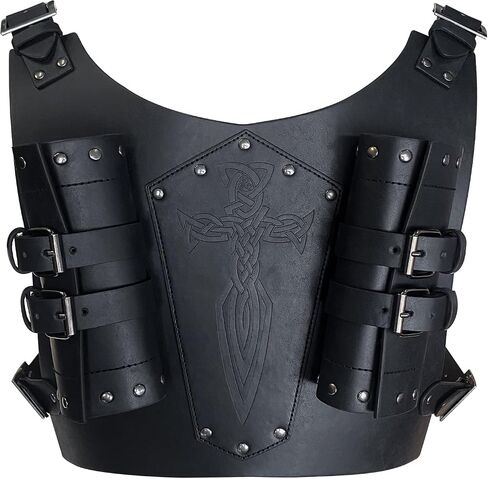 HiiFeuer Medieval Faux Leather Embossed Double Back Sword Frog, Adjustable Renaissance Knight Mercenary Sword Holster in Saudi Arabia