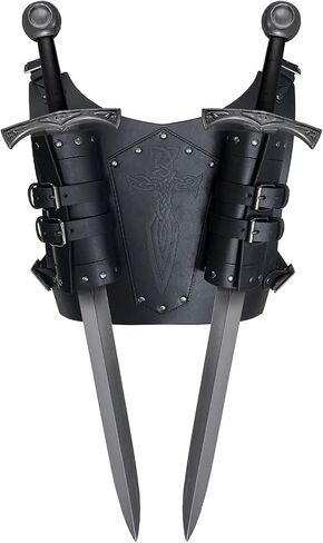 HiiFeuer Medieval Faux Leather Embossed Double Back Sword Frog, Adjustable Renaissance Knight Mercenary Sword Holster in Saudi Arabia