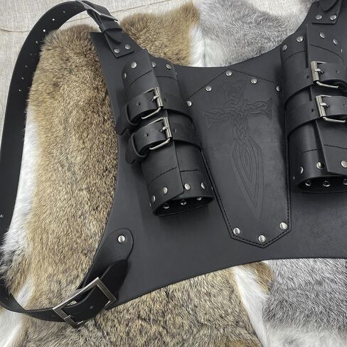 HiiFeuer Medieval Faux Leather Embossed Double Back Sword Frog, Adjustable Renaissance Knight Mercenary Sword Holster in Saudi Arabia