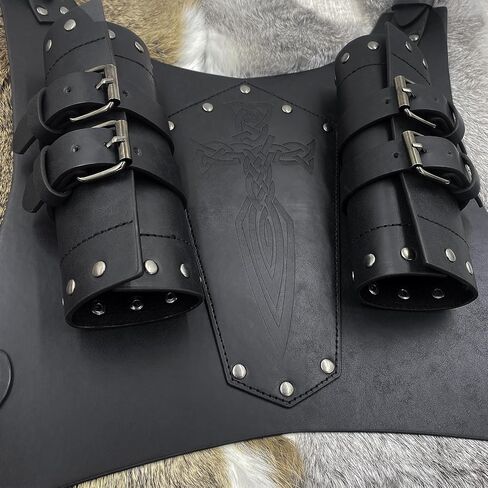 HiiFeuer Medieval Faux Leather Embossed Double Back Sword Frog, Adjustable Renaissance Knight Mercenary Sword Holster in Saudi Arabia